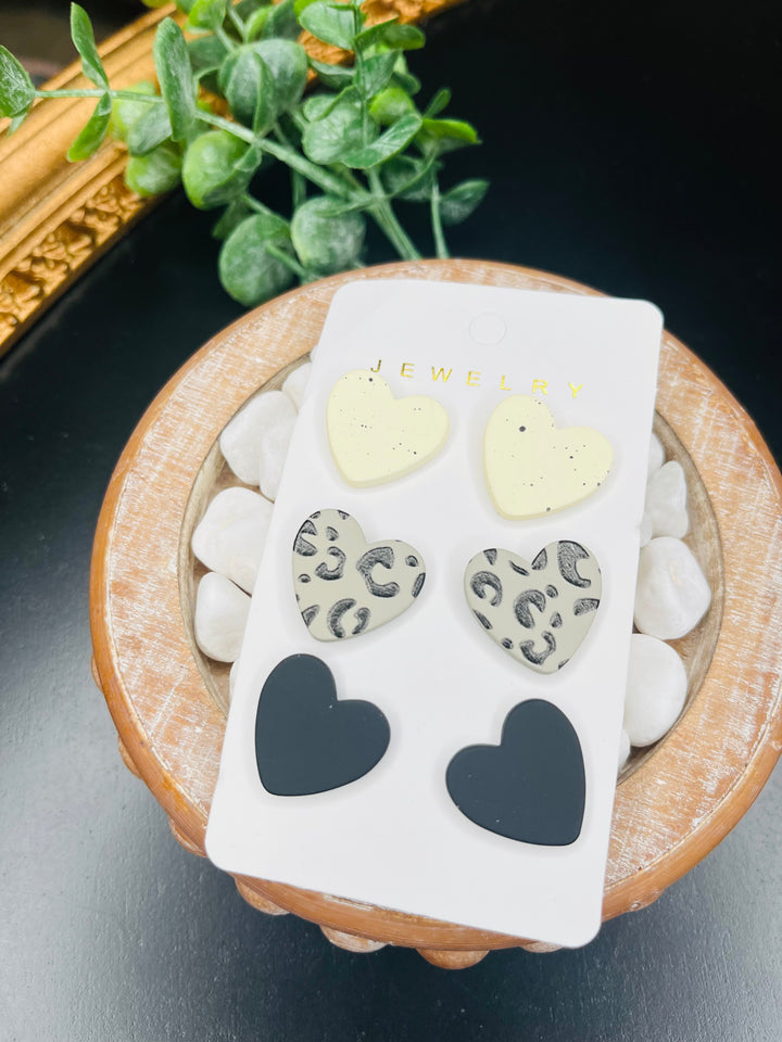 Handmade Clay Heart Earring Set