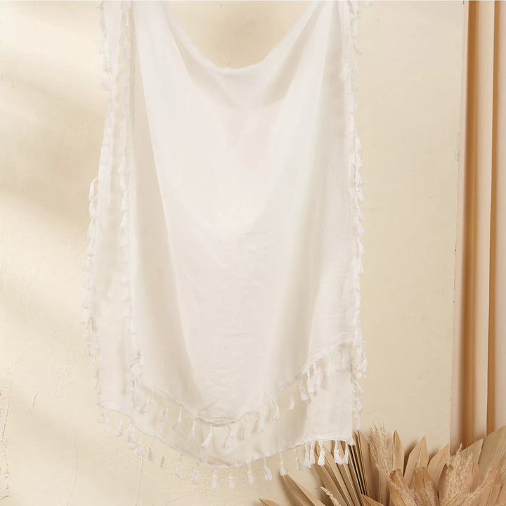 Beach Ready White Fringe Pom Detail Sarong