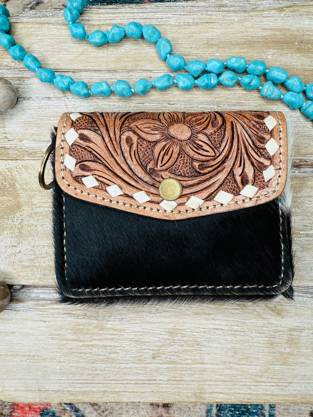 Tooled Cowhide Wristlet Cardholder