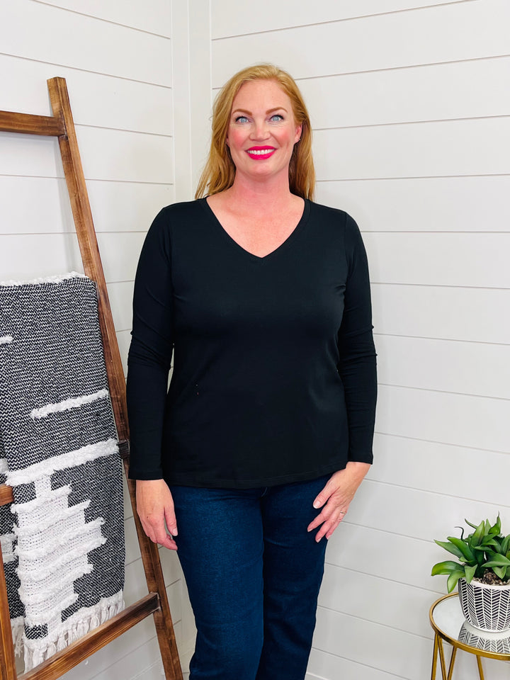 Everyday V Neck Long Sleeve Tee : 3 Colors