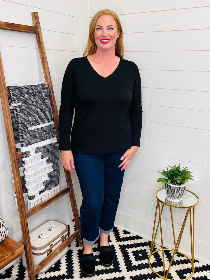 Everyday V Neck Long Sleeve Tee : 3 Colors