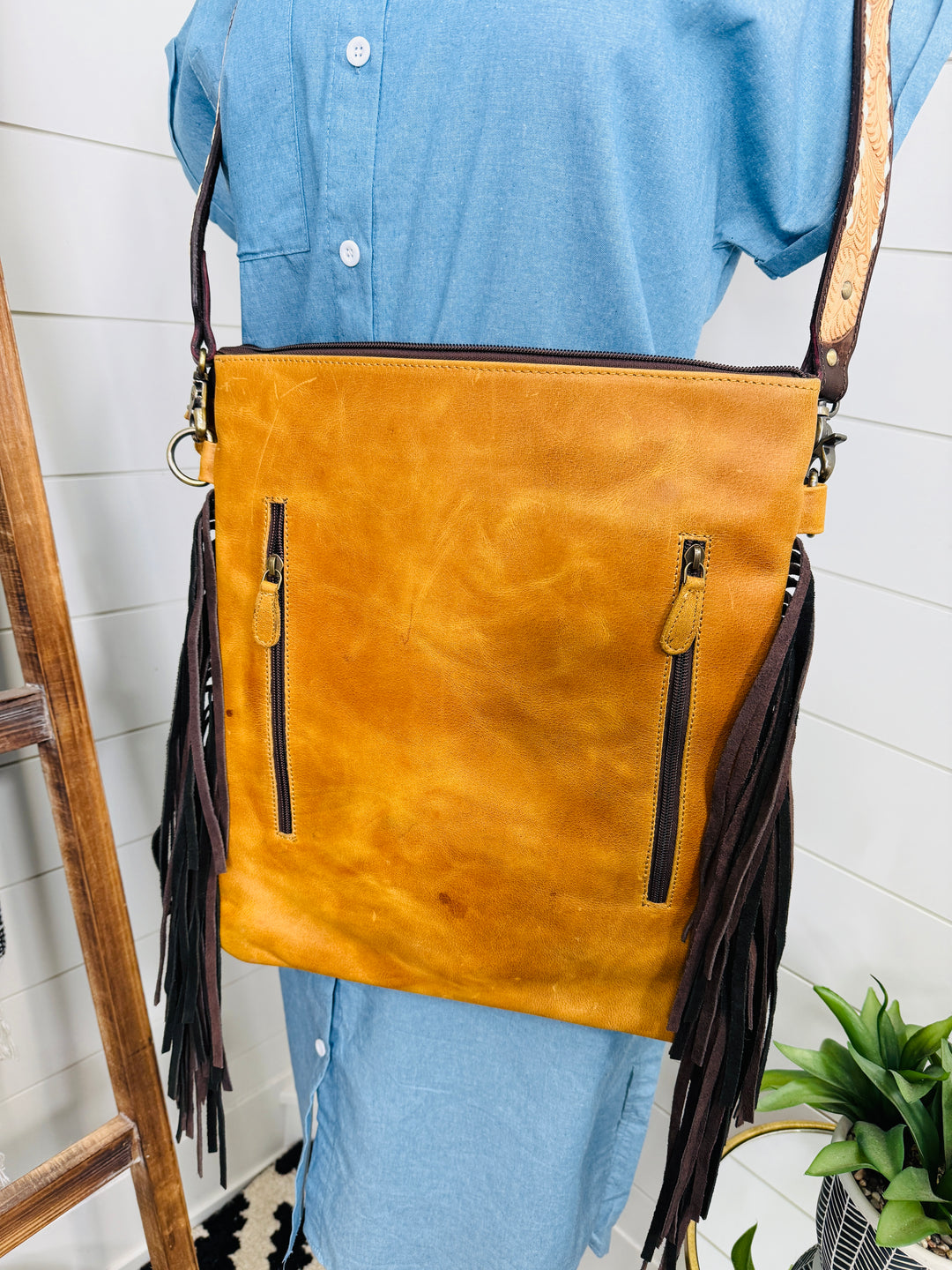 Annie Aztec Woven Fringe Leather Bag