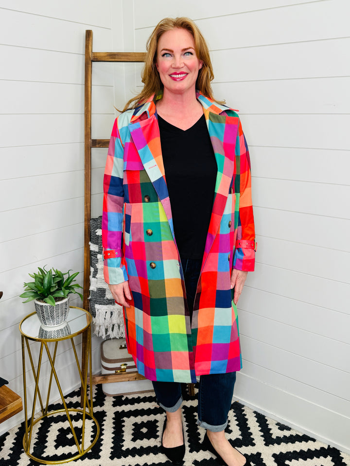 Rainbow Plaid Trenchcoat
