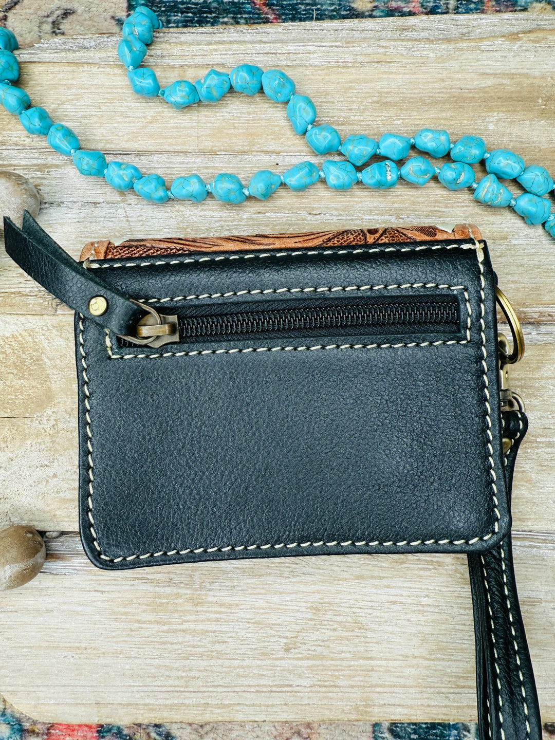 Tooled Cowhide Wristlet Cardholder