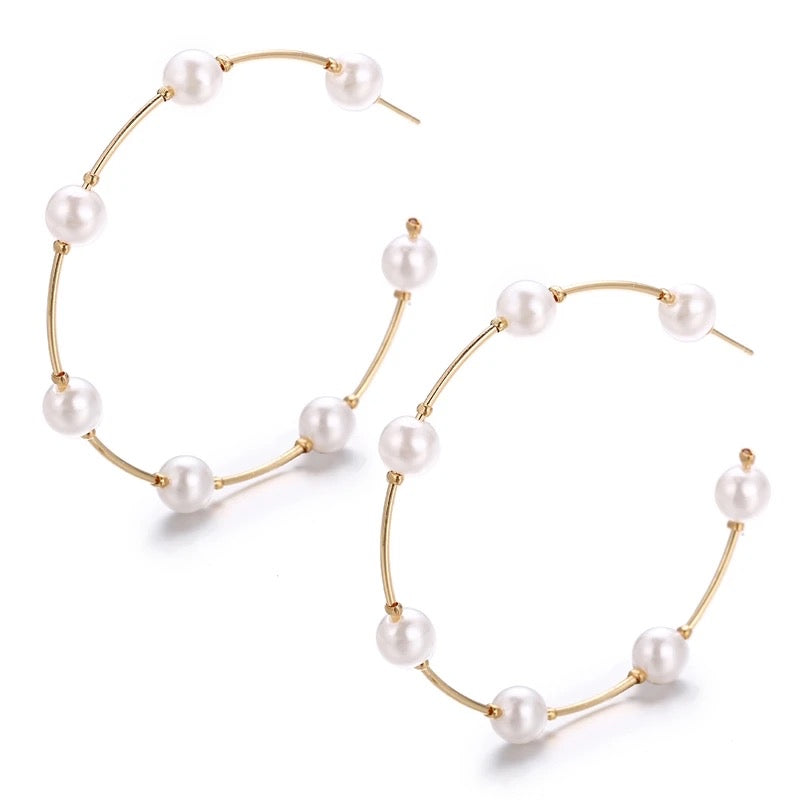 Love Lindsey Signature Pearl and Gold Hoops