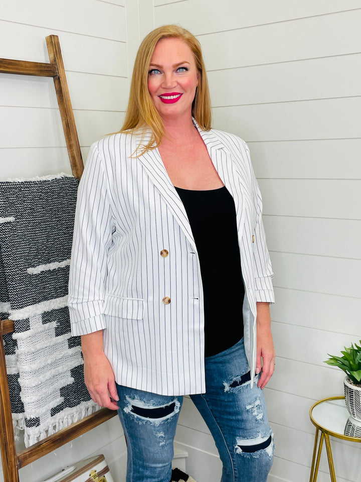 Striped Double-Breasted Boyfriend Blazer