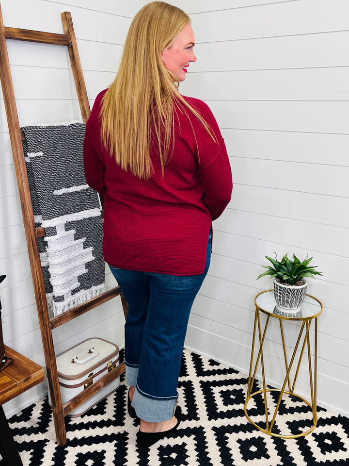 Burgundy Button Front Sweater