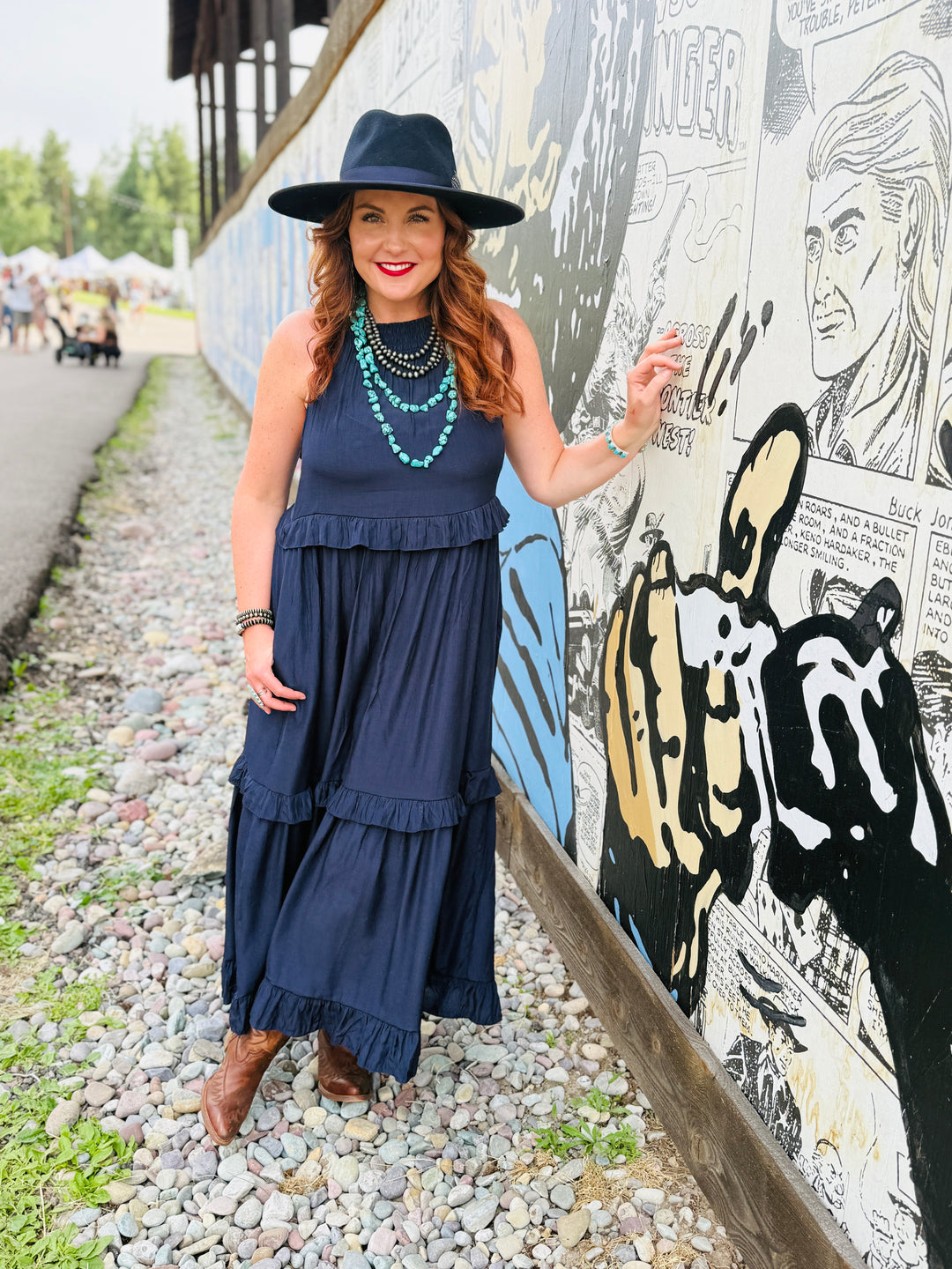 bohemian navy blue dress Celine Crochet Lace Tiered Boho Midi Dress - Navy Small | Women's Online Boutique | Boho Chic Style