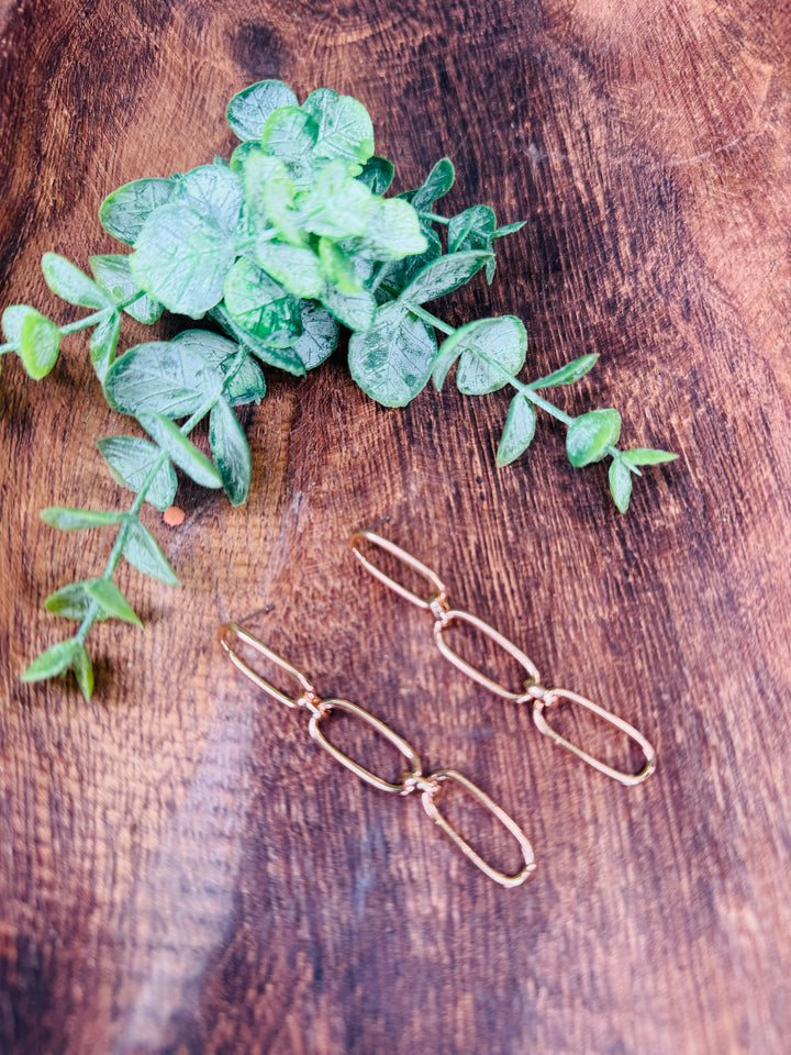 Gold Triple Link Earrings