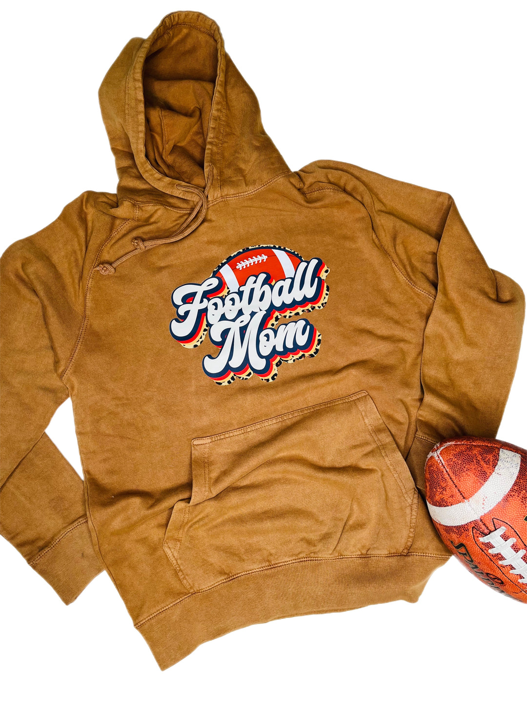 Football Mom Leopard Trim Graphic Vintage Hoodie