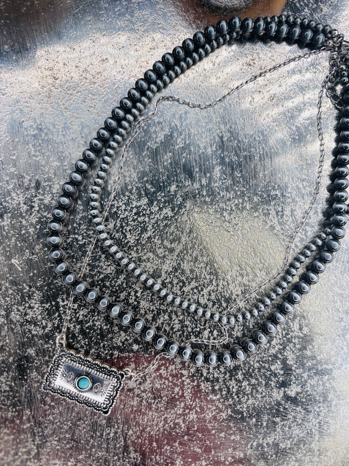 Silver and Turquoise Triple Strand Necklace