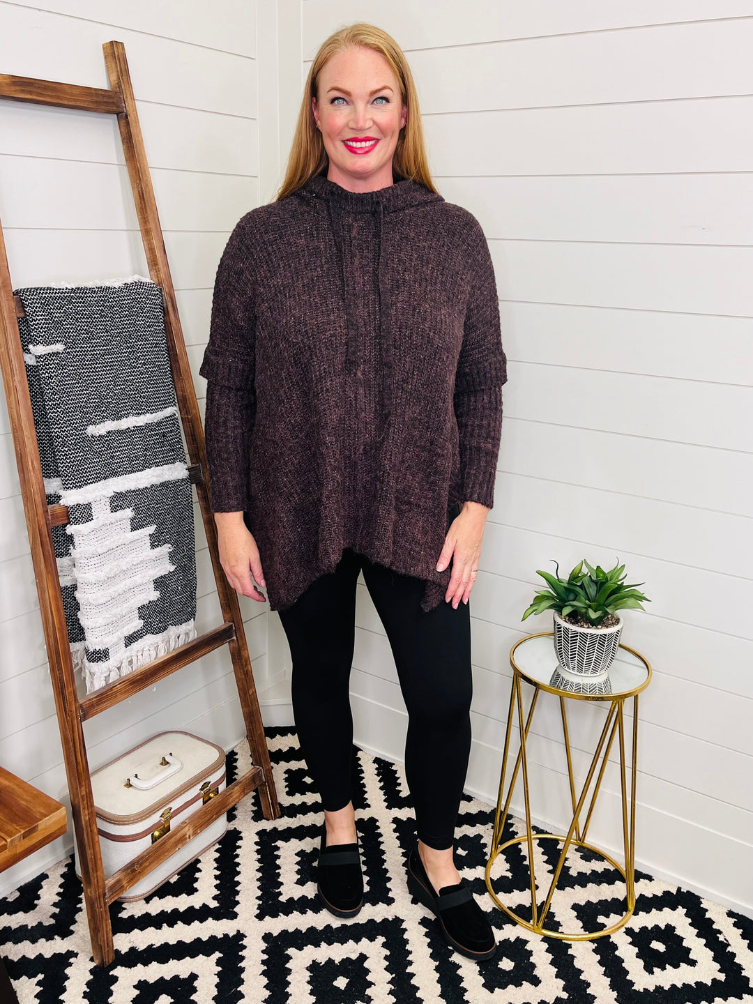 Plum Poncho Hoodie Sweater