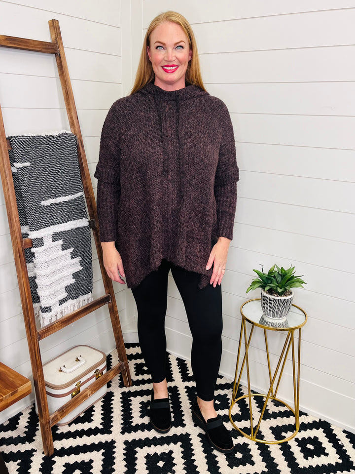 Plum Poncho Hoodie Sweater