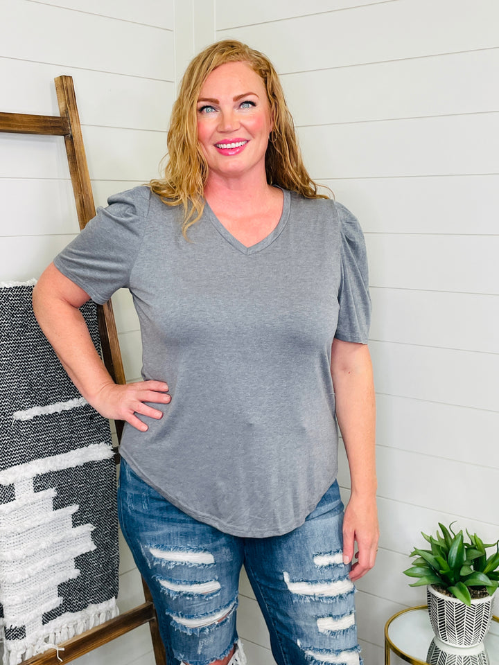 Love Lindsey The Perfect V Neck Puff Sleeve Tee: 2 Colors