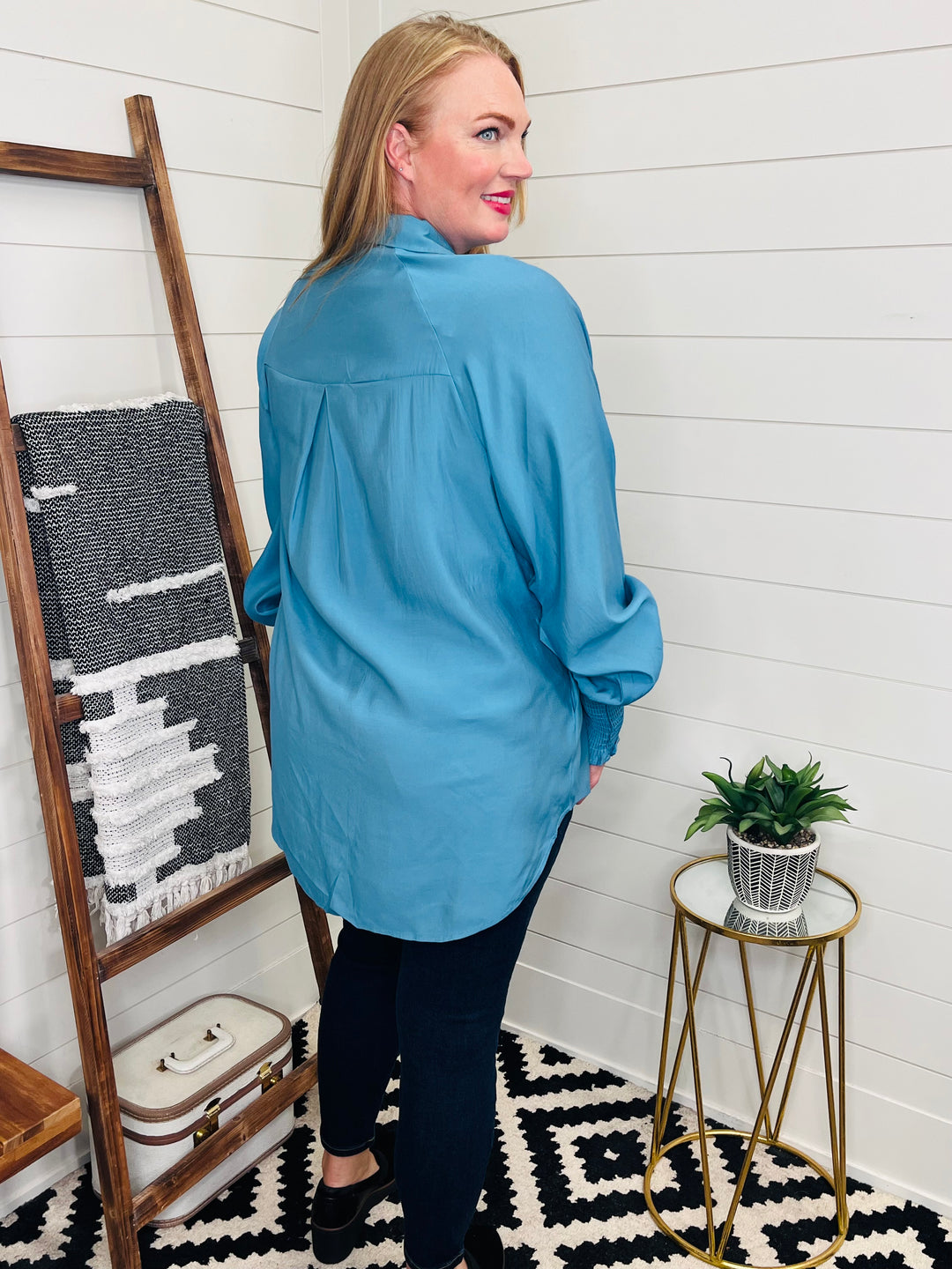 Blue Lantern Sleeve Button Up