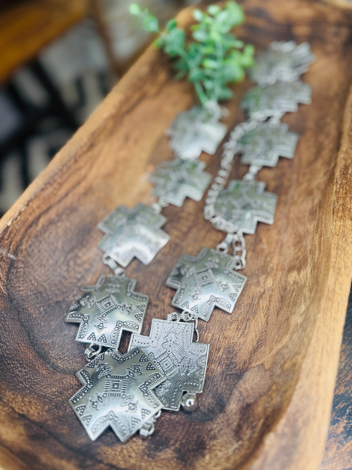 Silver Etched Cross Concho Belt