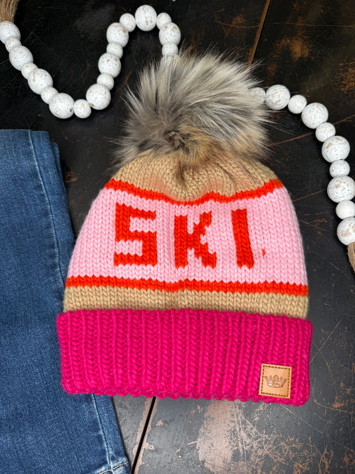 Pink Fleece Lined Faux Fur Pom Beanie : 2 Options
