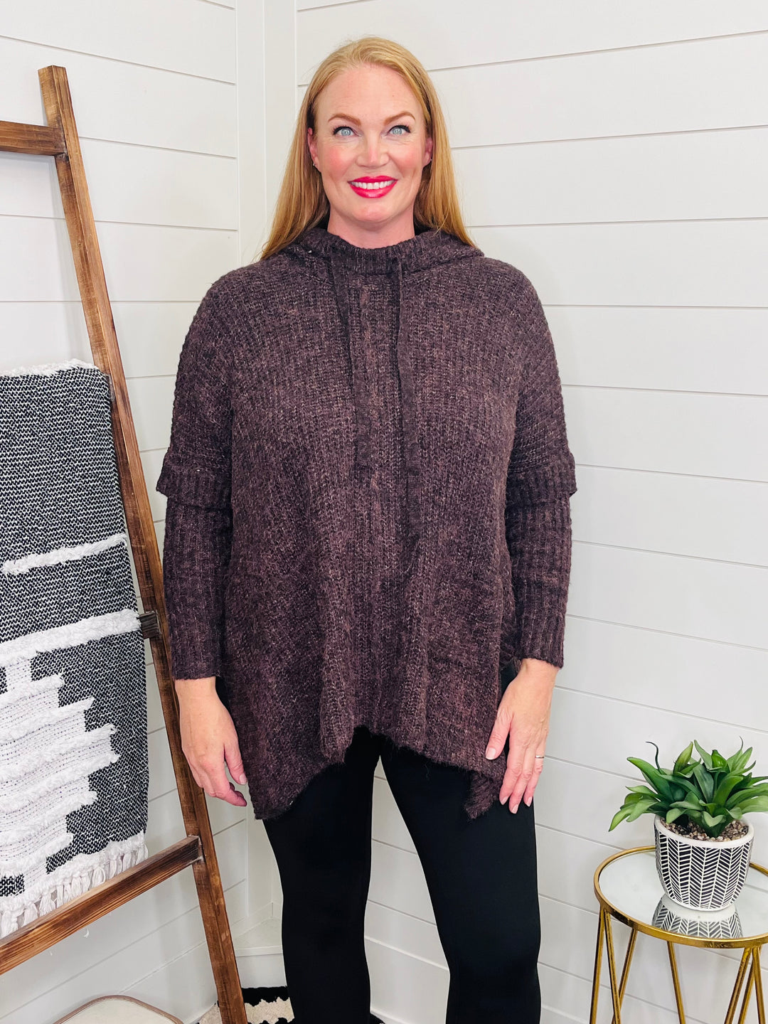 Plum Poncho Hoodie Sweater