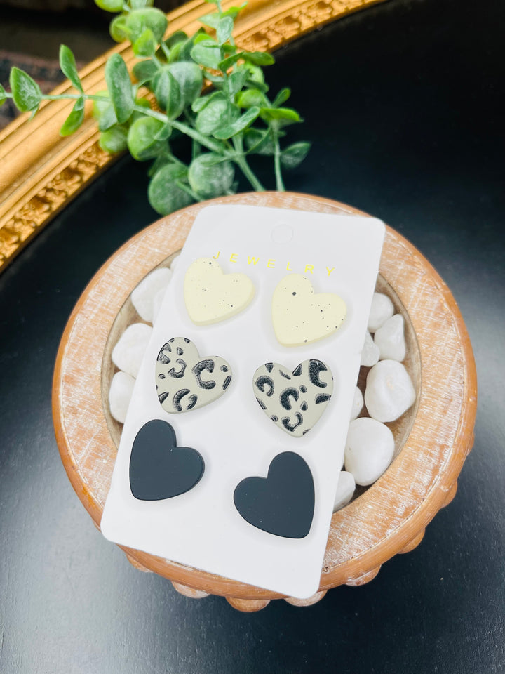 Handmade Clay Heart Earring Set