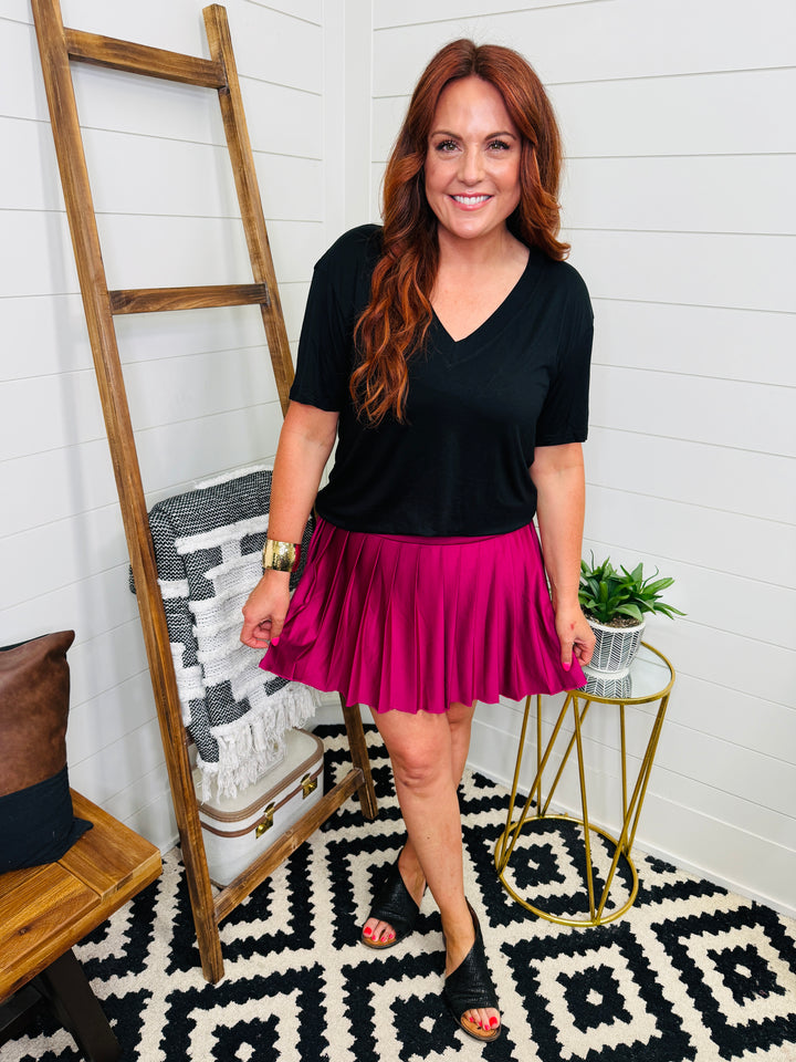 Wine Pleated Active Skirt with shorts