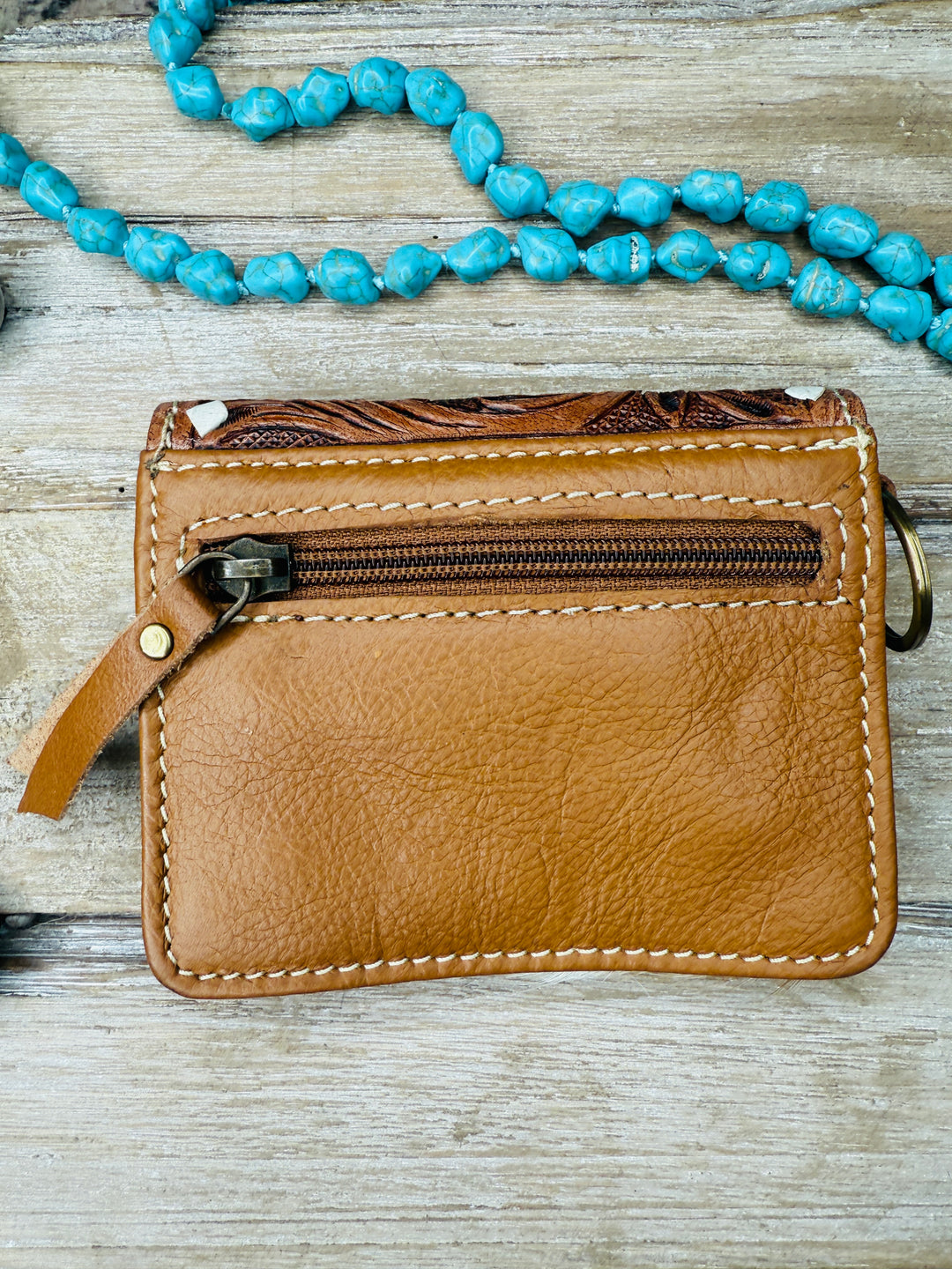 Tooled Cowhide Wristlet Cardholder
