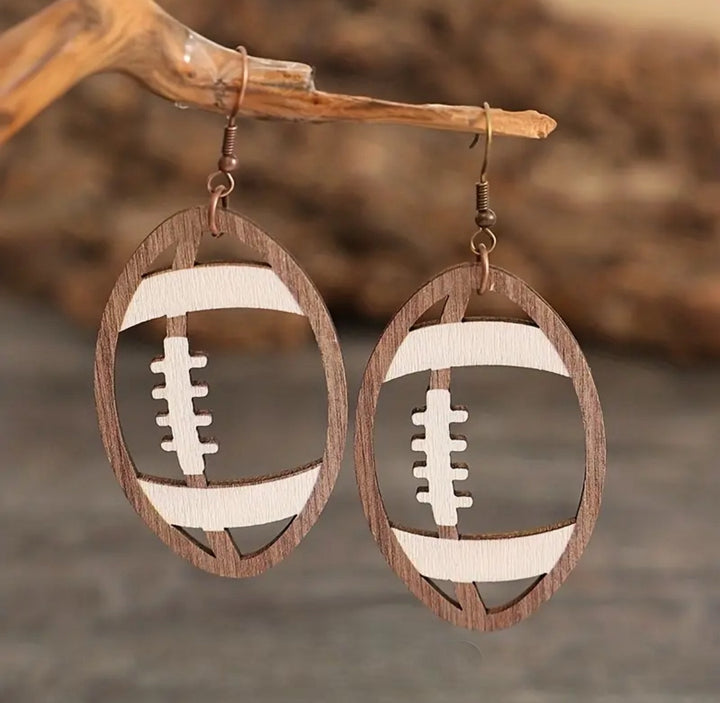 Wooden Football Earring