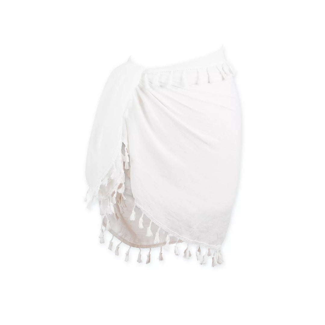 Beach Ready White Fringe Pom Detail Sarong