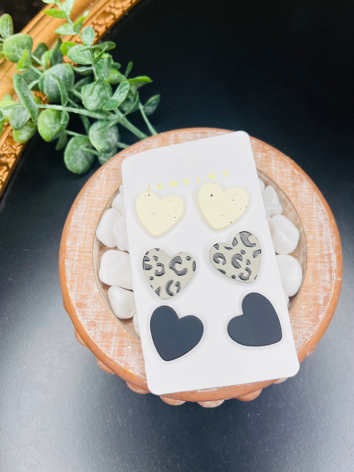 Handmade Clay Heart Earring Set