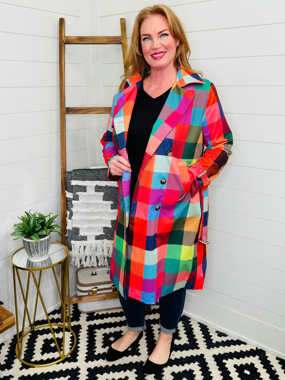 Rainbow Plaid Trenchcoat