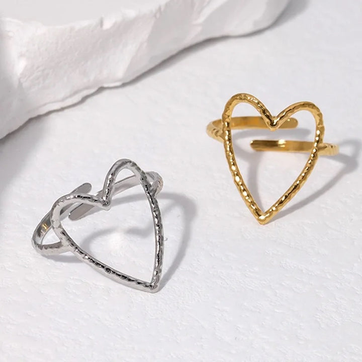 Hollow Heart Adjustable Ring