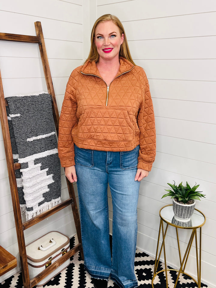 Quilted Half Zip Sweatshirt : 2 Colors