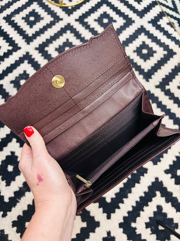 Tooled Cowhide Wristlet Wallet