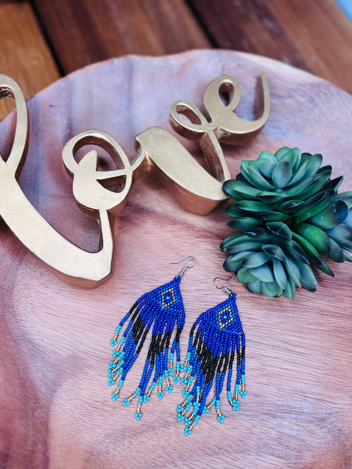 Midnight Blue Fringe Beaded Earrings