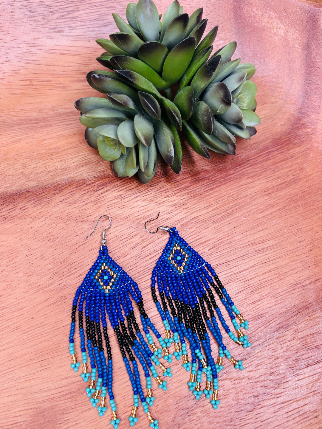Midnight Blue Fringe Beaded Earrings
