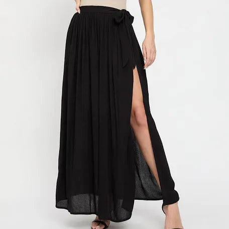 Sheer Black Side Slit Tie Waist Long Sarong