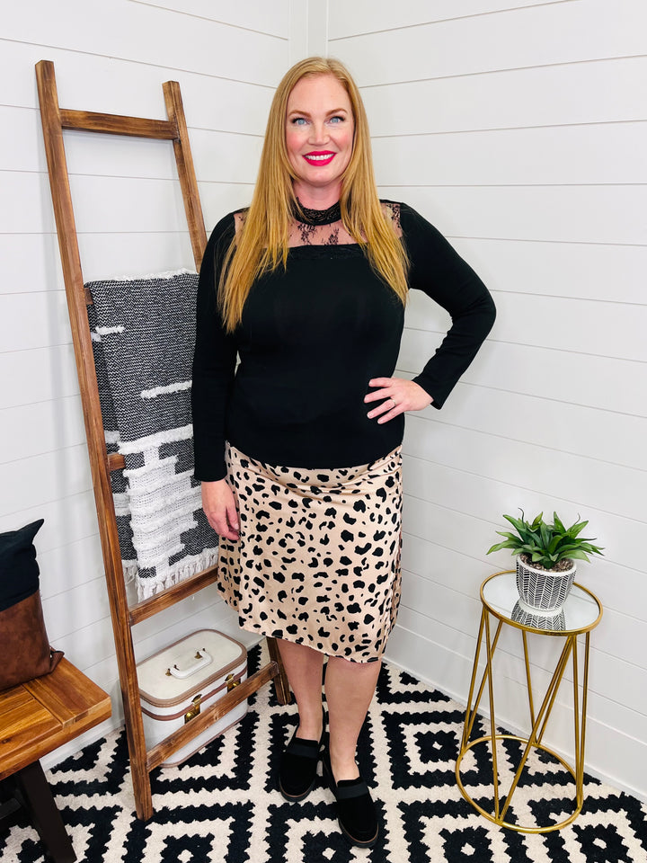 Animal Print Side Slit Midi Skirt