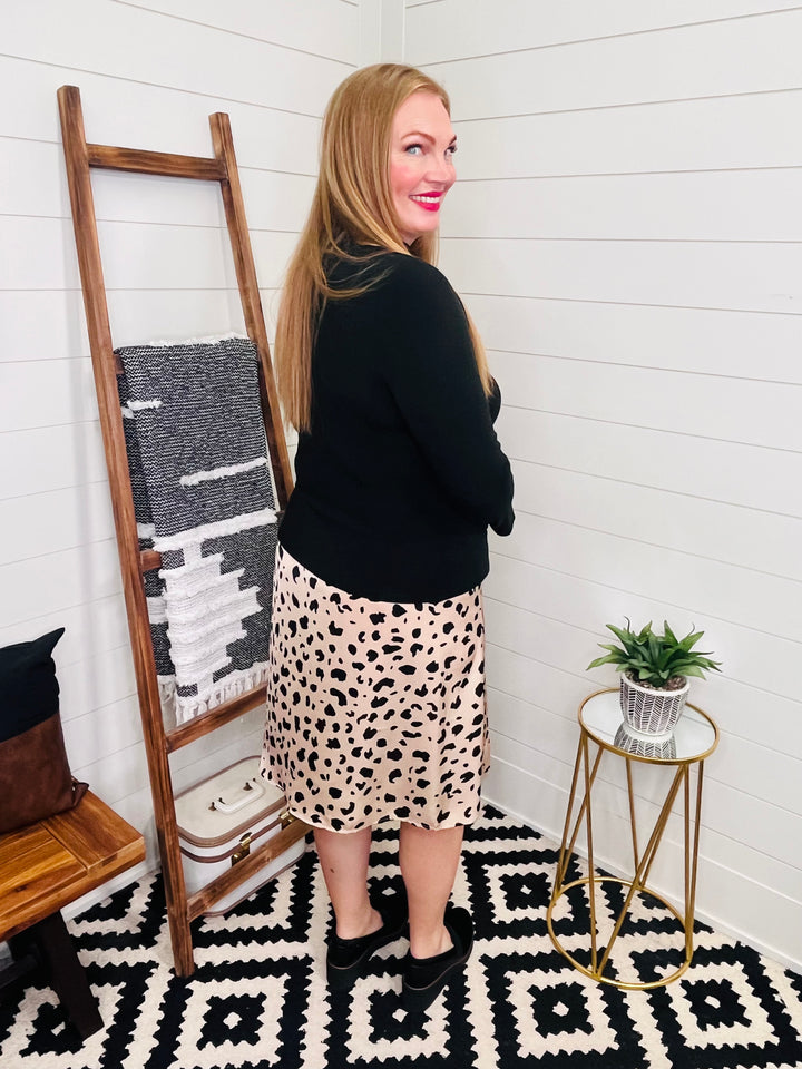 Animal Print Side Slit Midi Skirt