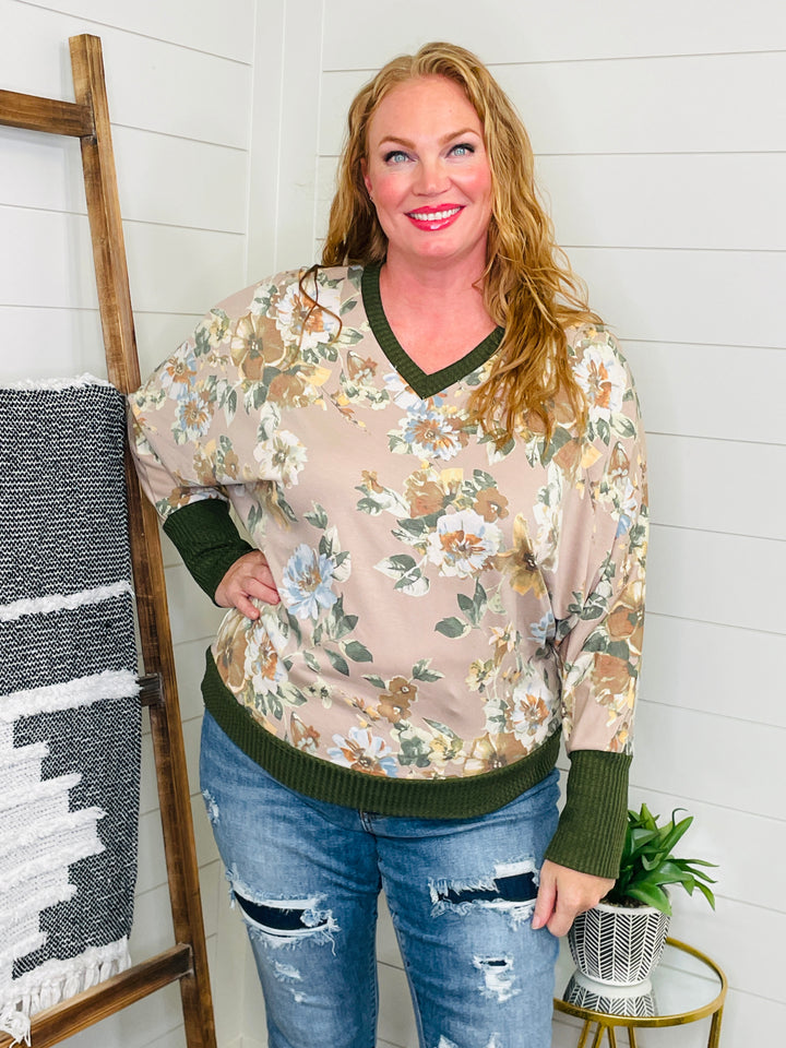 Forest Green Floral Dolman Top