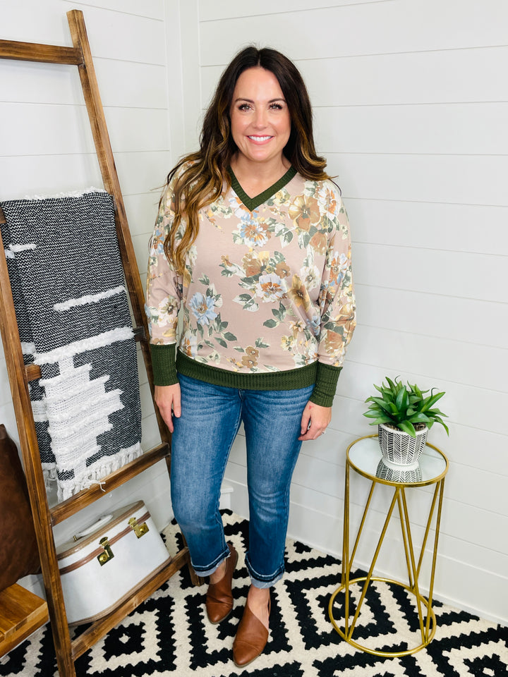 Forest Green Floral Dolman Top