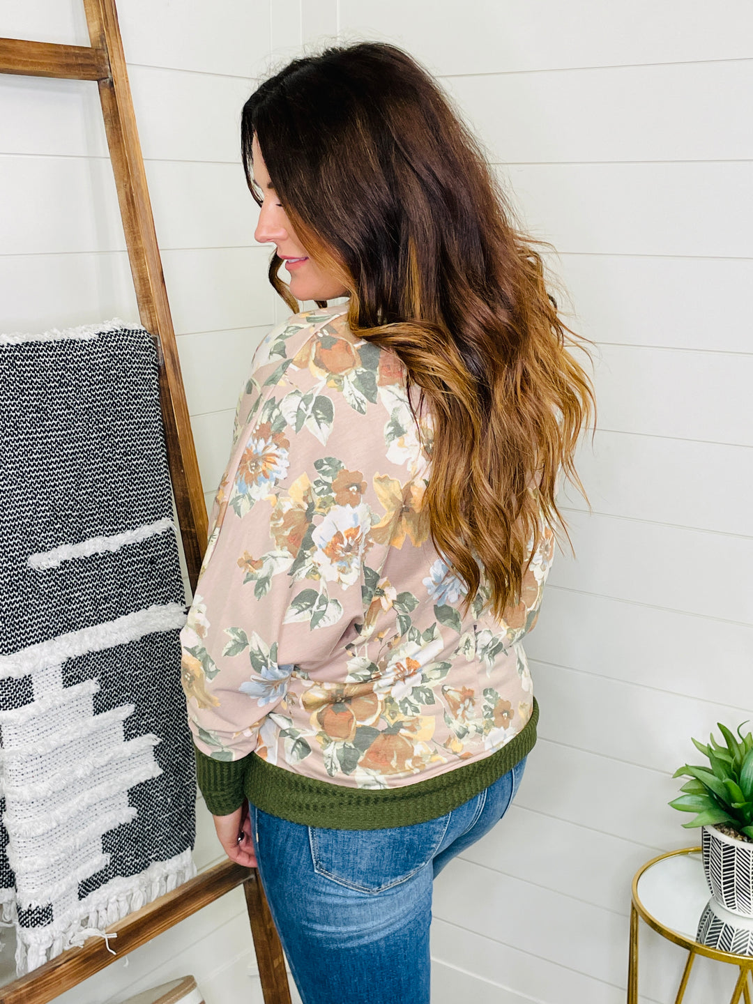 Forest Green Floral Dolman Top