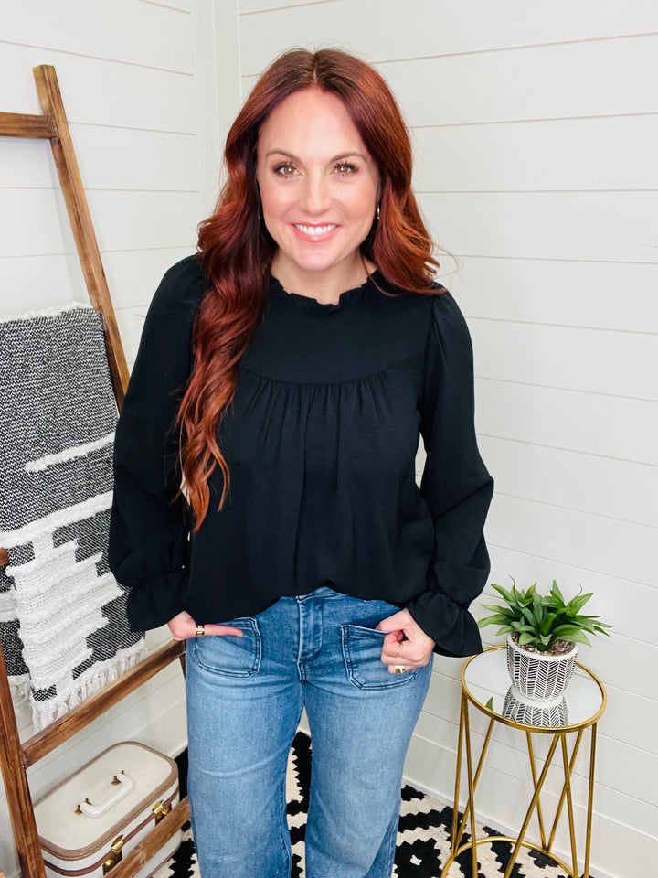 Black Ruffle Edge Blouse