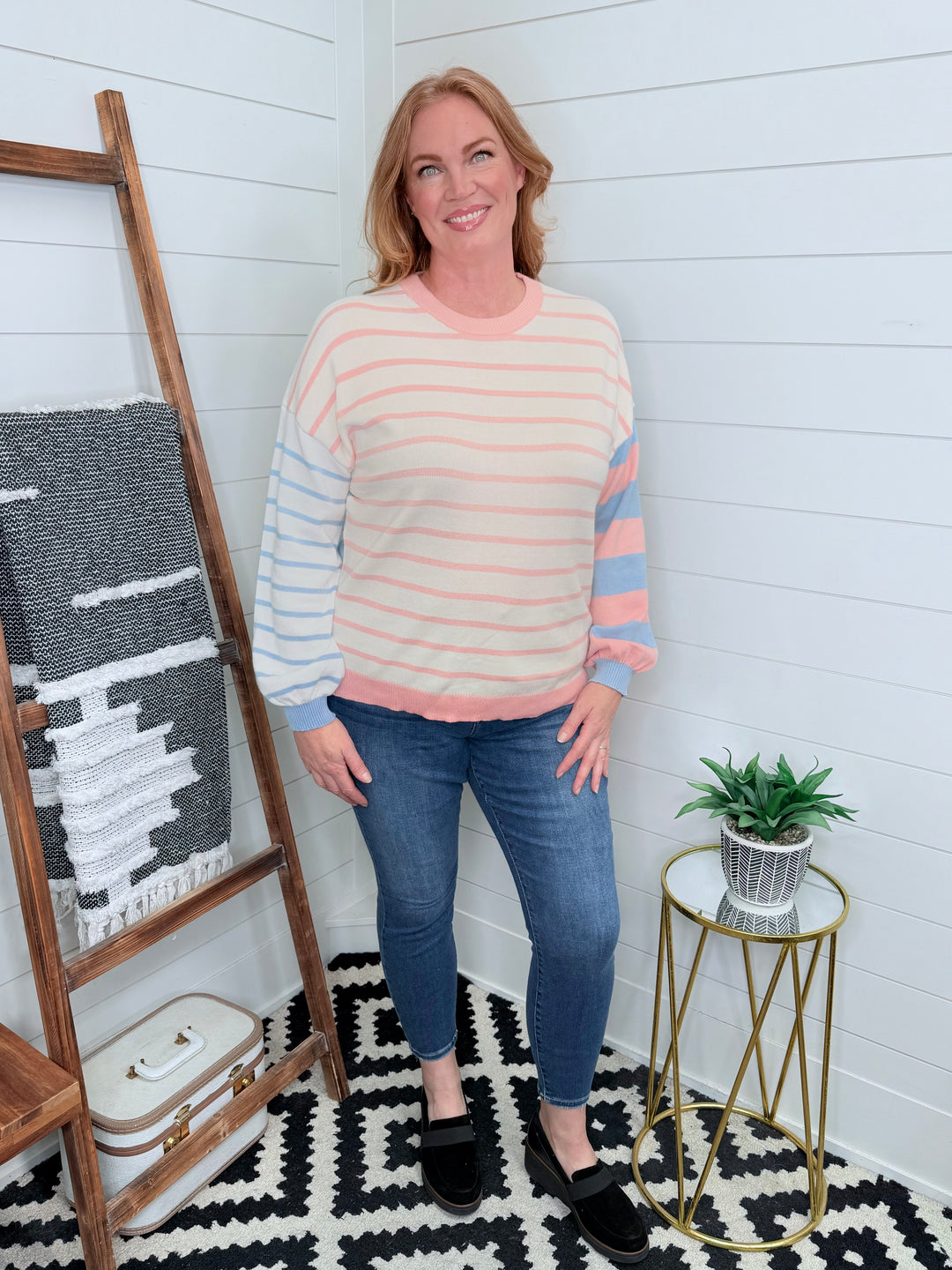 Contrast Stripe Drop Shoulder Sweater