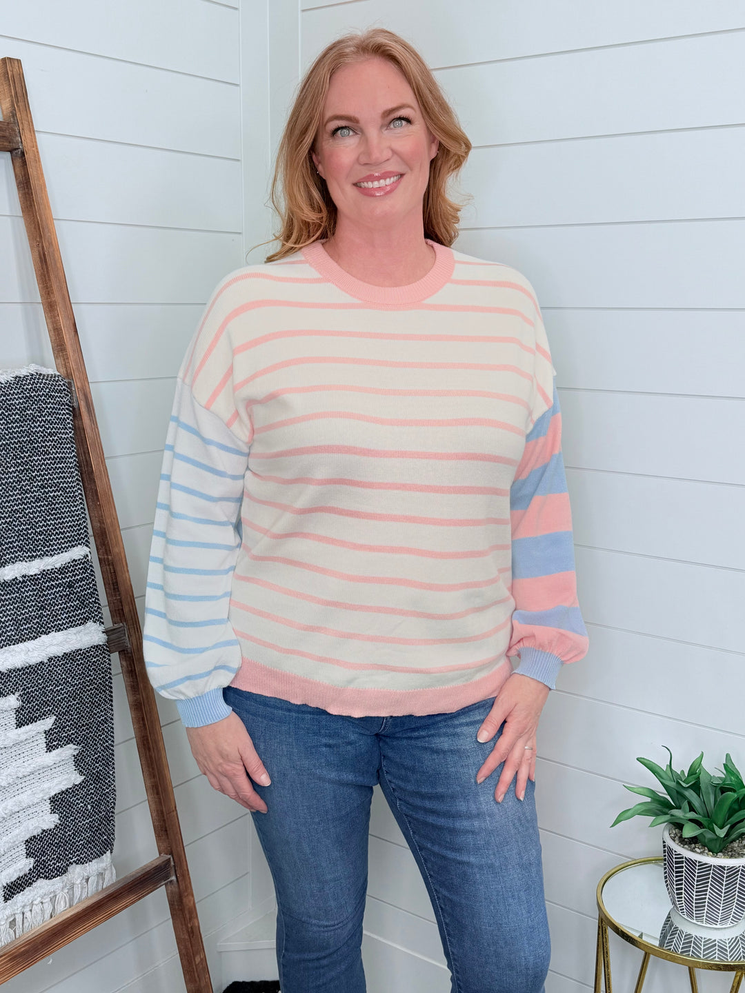 Contrast Stripe Drop Shoulder Sweater