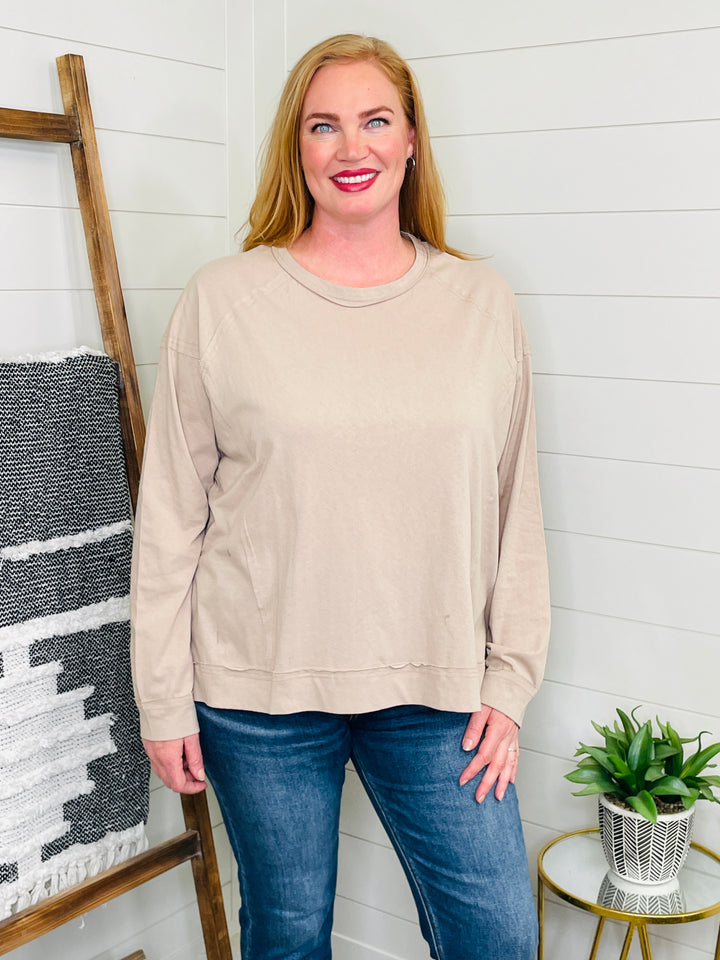 Raw Seam Long Sleeve Relaxed Fit Tee : 2 Colors