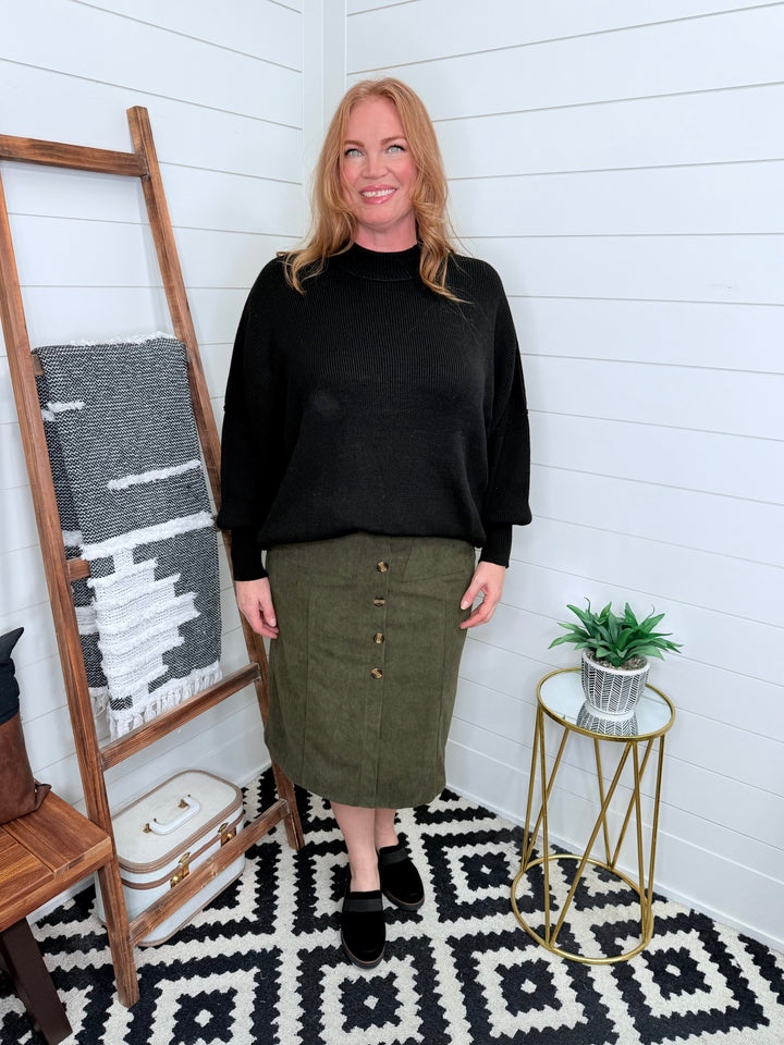 Green Corduroy Button Front Skirt