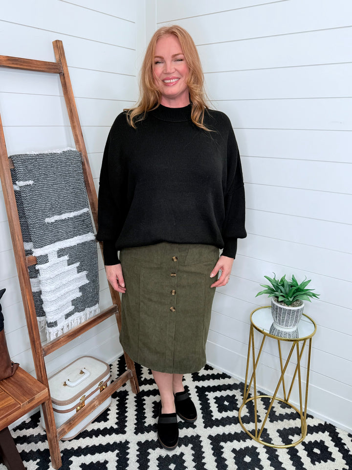 Green Corduroy Button Front Skirt