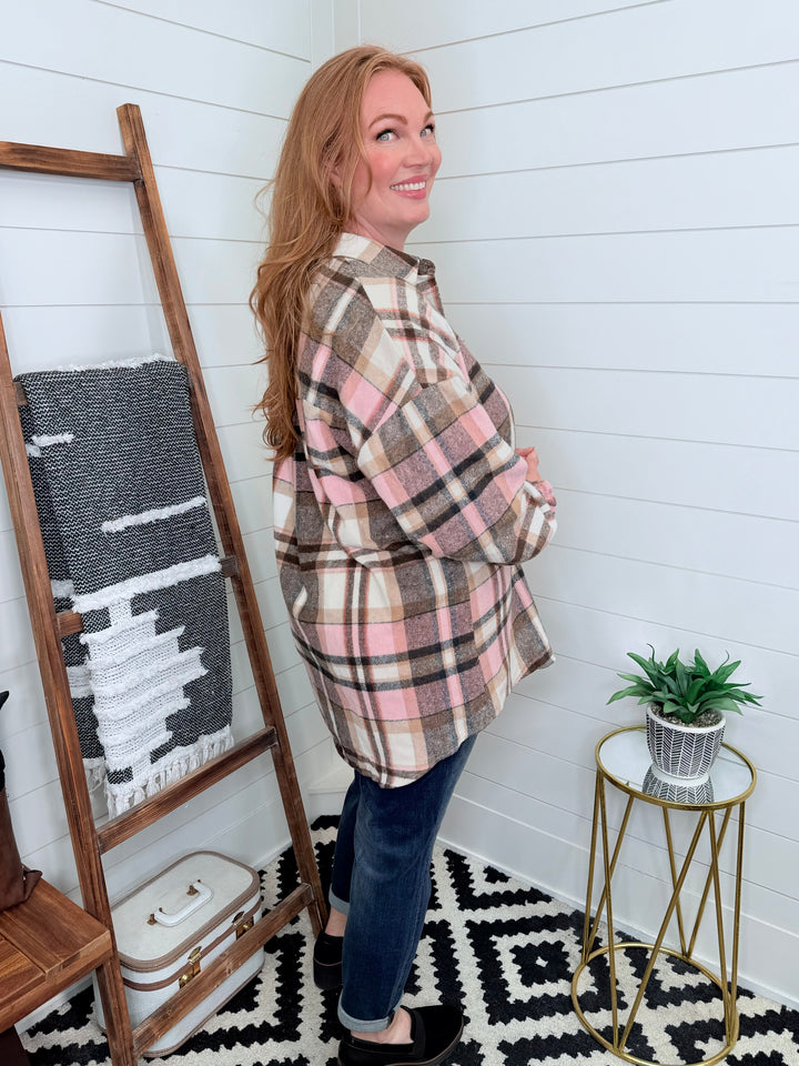 Plaid Lantern Sleeve Button Up