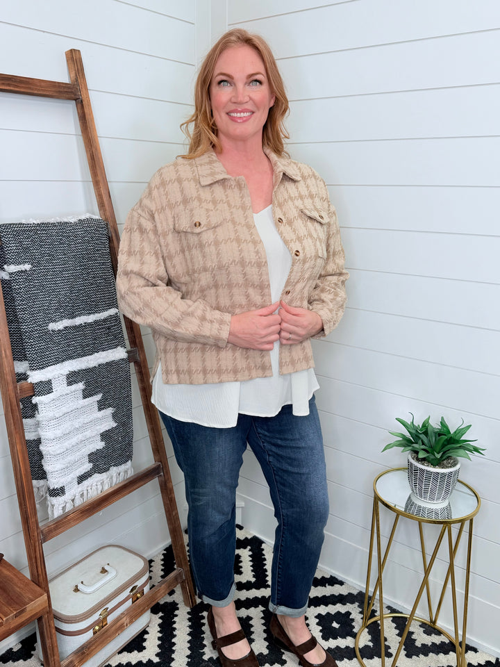 Tan Plaid Woven Shacket