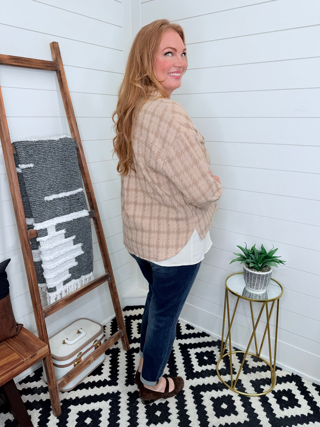 Tan Plaid Woven Shacket