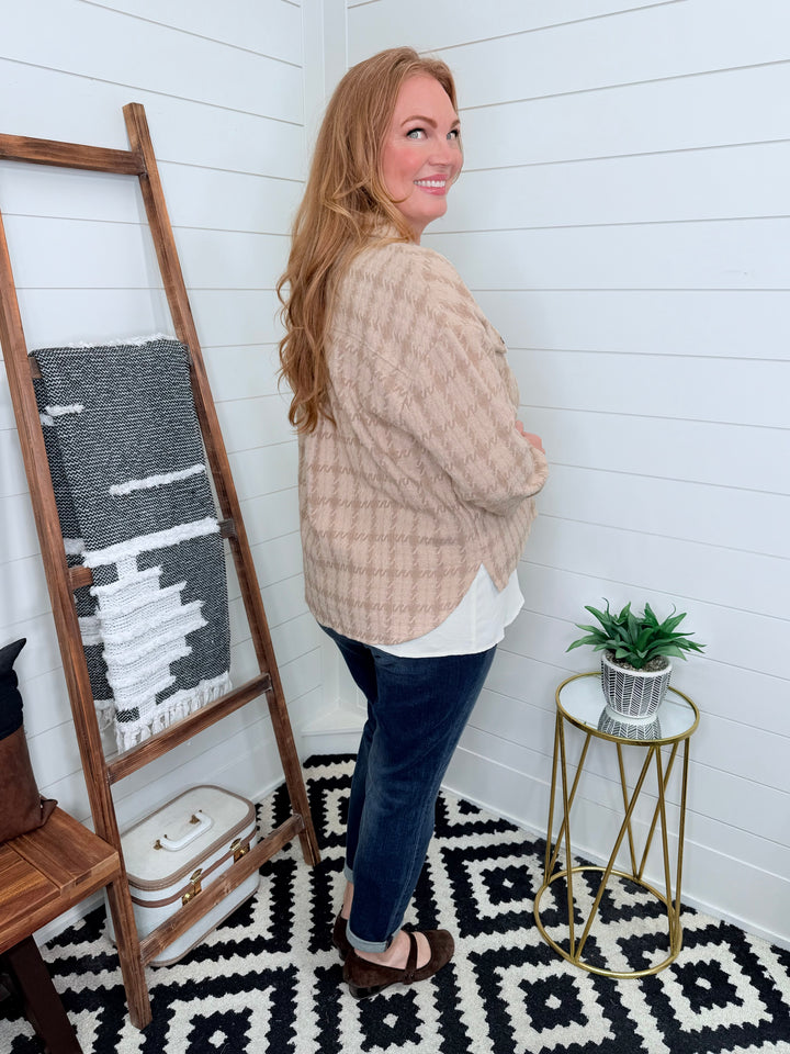 Tan Plaid Woven Shacket